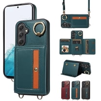 Dteck Case for Samsung Galaxy A14 5G Wallet Case, Crossbody Card Holder Purse with Lanyard for Women, 360° Ring Kickstand Magnetic Flip Leather Cover for Galaxy A14 5G,Cyan
