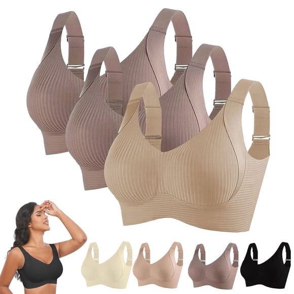 3-Pack Front Closure Wireless Bras for Senior Women, Comfortable Non-Wire Everyday Bras, Hontri Bra for Senior Front Closure Breathable Bra for Seniors Wirefree Bras for Older Women 3Pc