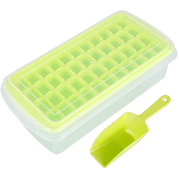 Ice Cube Tray with Lid and Bin | 44 Nugget Silicone Ice Tray for Freezer | Comes with Ice Container, Scoop and Cover | Good Size Ice Bucket