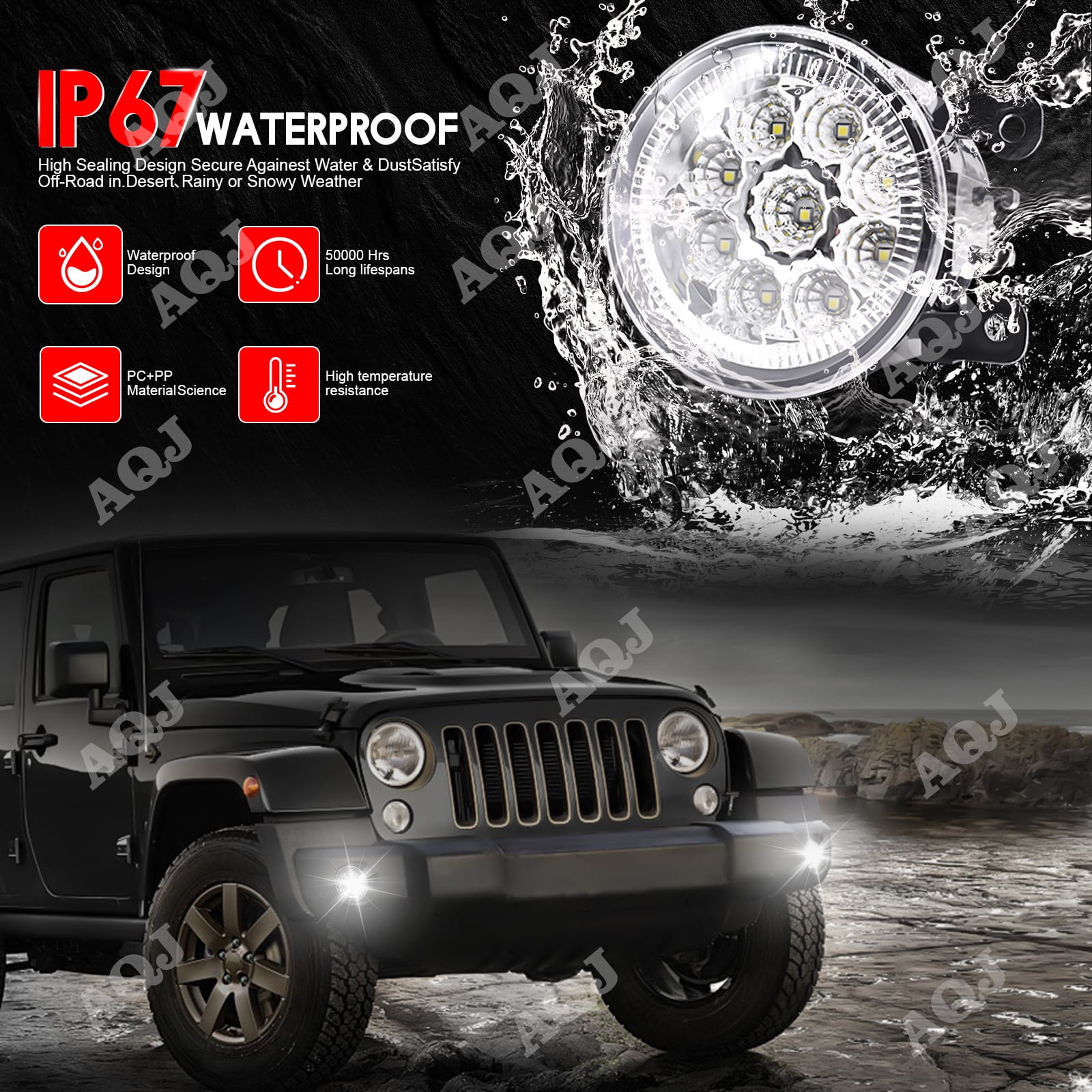 Pair Round LED Fog Lights for Nissan Frontier 2005-2017, 55W 6000K White Off-Road Lamps Black Front Bumper LED Fog Lights