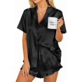 thumbnail image 1 of Ekouaer Womens Satin Pajamas Set Button Down 2 Piece Silk Pjs Shorts Set Ruffle Lingerie Notch Collar Sleepwear S-XXL, 1 of 7