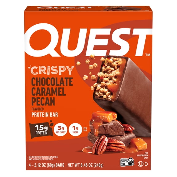 Quest Crispy Hero Protein Bars, Low Carb, Keto Friendly, Chocolate Caramel Pecan, 4 Count