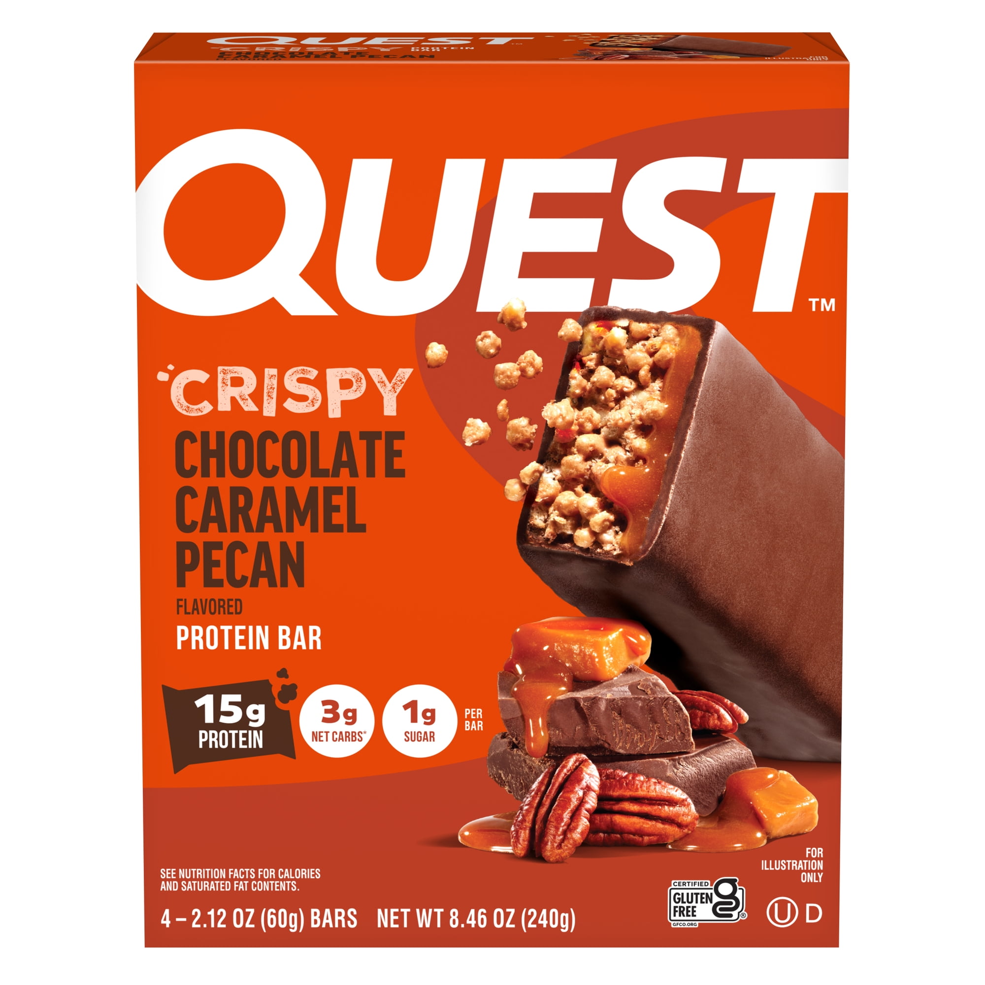 Quest Crispy Hero Protein Bars, Low Carb, Keto Friendly, Chocolate Caramel Pecan, 4 Count