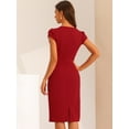 thumbnail image 3 of DARING DIVA V Neck Sheath Cap Sleeves Split Pencil Blouse M Red, 3 of 6