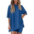 thumbnail image 2 of 2 Piece Sets for Women Summer Lounge Sets Casual Oversized Tshirts Shorts Matching Airport Travel Outfits Postpartum, 2 of 6