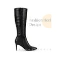 thumbnail image 3 of BLISSFUL STEP Women's Boots Stone Pattern Pointed Toe Stiletto Heel Knee High Boots  Black 8, 3 of 6