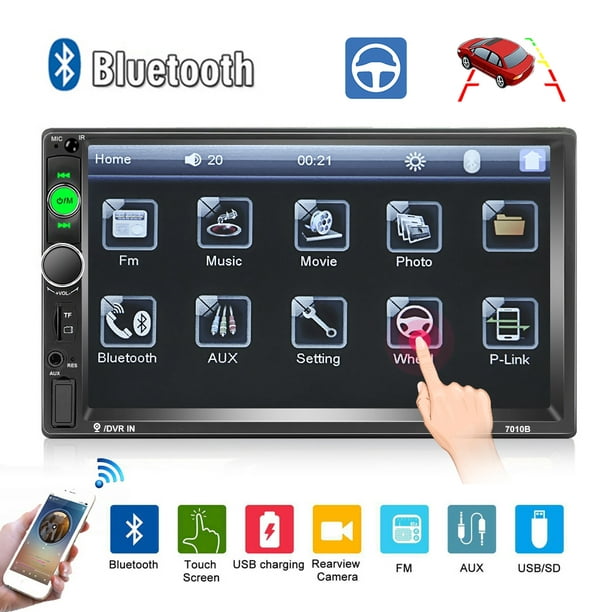 Camecho 2 Din Car Radio 7 HD Player MP5 Touch Screen Digital Display  Support Bluetooth Multimedia USB Autoradio Mirror Link Rear View Camera  Connection ,with 4 LED Camera 