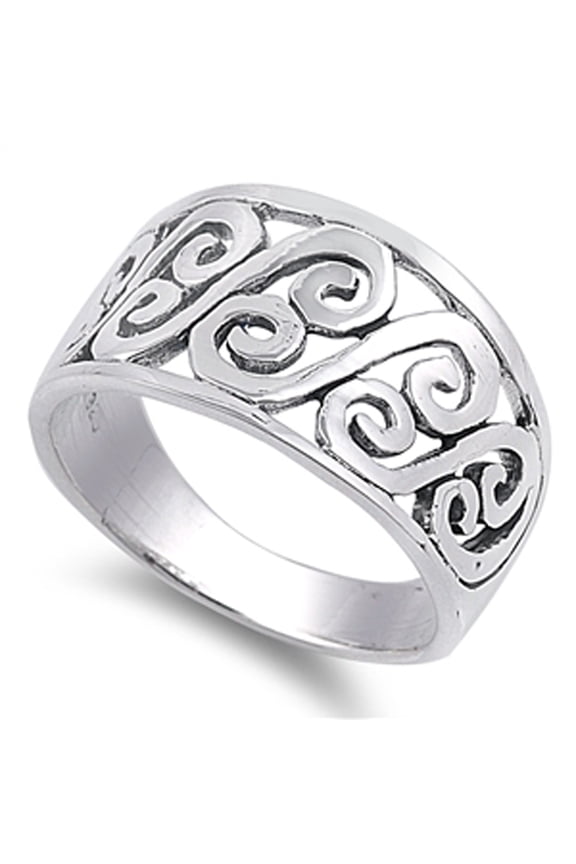 Antiqued Tribal Swirl Infinity Wave Knot Ring Sterling Silver Band 925 Jewelry Female Male Size 5