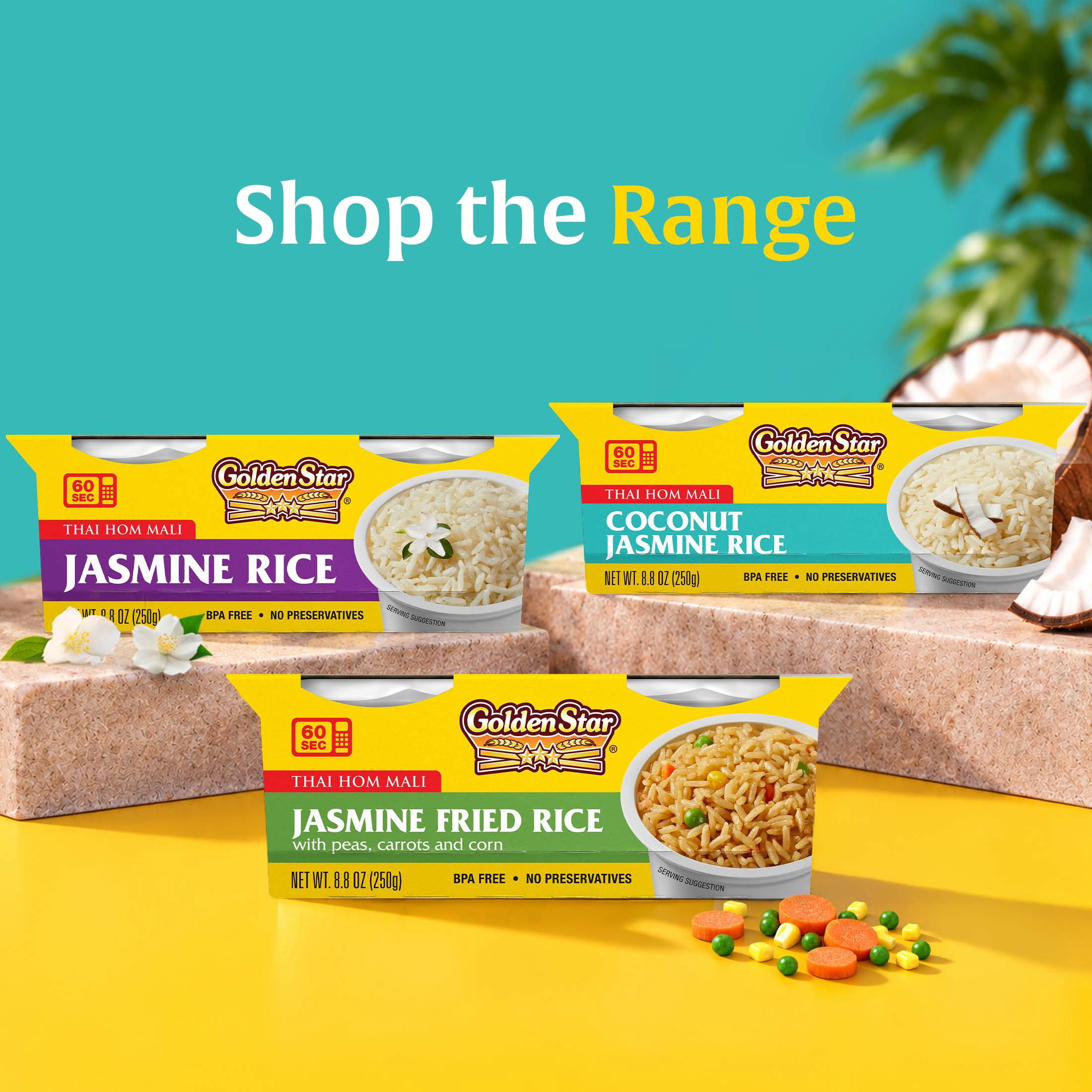 Golden Star Coconut Jasmine Rice, Ready to Heat Microwaveable Cups, 4.4 oz 2-pack
