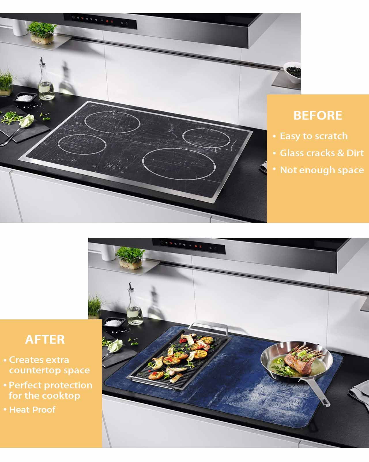 nqOlkjepod Large Induction Cooktop Protector Mat 36"x21", Navy Blue Stove Top Covers for Electric Stove, Retro Oil Painting Modern Abstract Art Aesthetics Stove Burner Cover Mats Stove Cover