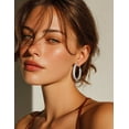thumbnail image 5 of FindChic Hoop Earrings for Women Stainless Steel Rhombic Pattern Hoops Silver Hollow Tube Loop Earrings Birthday Mothers Day Jewelry Gifts Her Mom Wife Adults Ideas, 40mm, 5 of 8