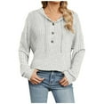 thumbnail image 2 of Plain Pullover Hoodies for Women 2025 Fall Winter Long Sleeve Button Ribbed Hooded Sweatshirt Pullover Tops, 2 of 8