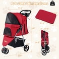 thumbnail image 3 of Gymax Foldable Pet Stroller Adjustable Cat Strolling Cart w/ Adjustable Canopy 3 Shock-absorbing Wheels Red, 3 of 10