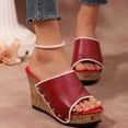 thumbnail image 3 of Dakaela Women's Platform Wedge Sandals Comfortable Open Toe Cork Wdges Slides Leather Dressy Casual Summer Beach Shoes Red Size 6.5, 3 of 9