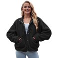 thumbnail image 5 of felwors Womens Fleece Jacket Fuzzy Long Sleeve Short Winter Coats Button Down Sherpa Jacket Outerwear with Pockets Black, L, 5 of 8