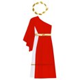 thumbnail image 6 of LiiYii Kids Girls Ancient Greek Princess Outfits One Shoulder Maxi Toga Dress with Wreath Headband Red 8, 6 of 7