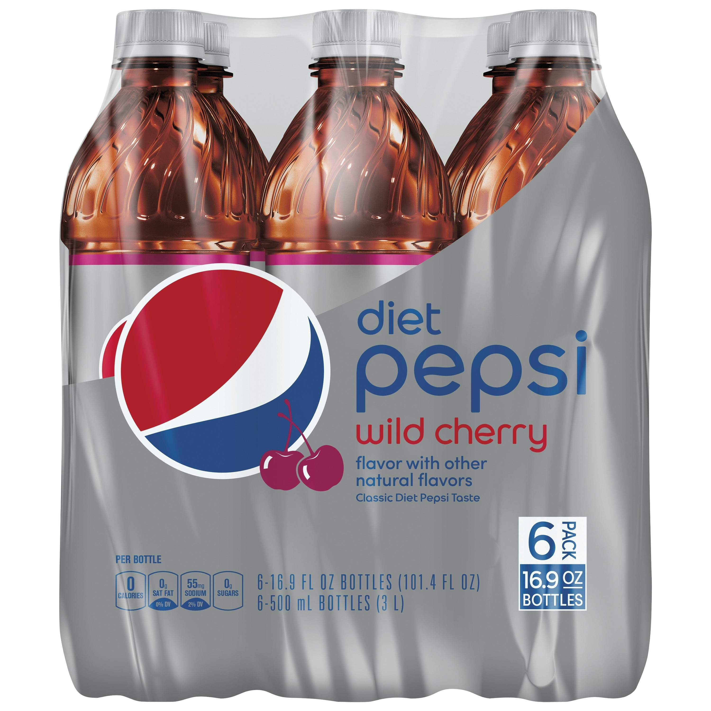 Diet Pepsi Wild Cherry Cola Soda Pop, 16.9 Fl Oz, 6 Pack Bottles