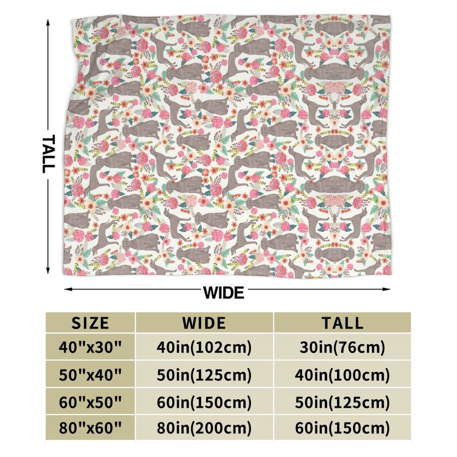 Wijzvio Weimaraner Dogs Flower Floral Throw Blanket Soft Fuzzy Fleece Blanket For Couch Bed Living Room Decoration 80"X60"
