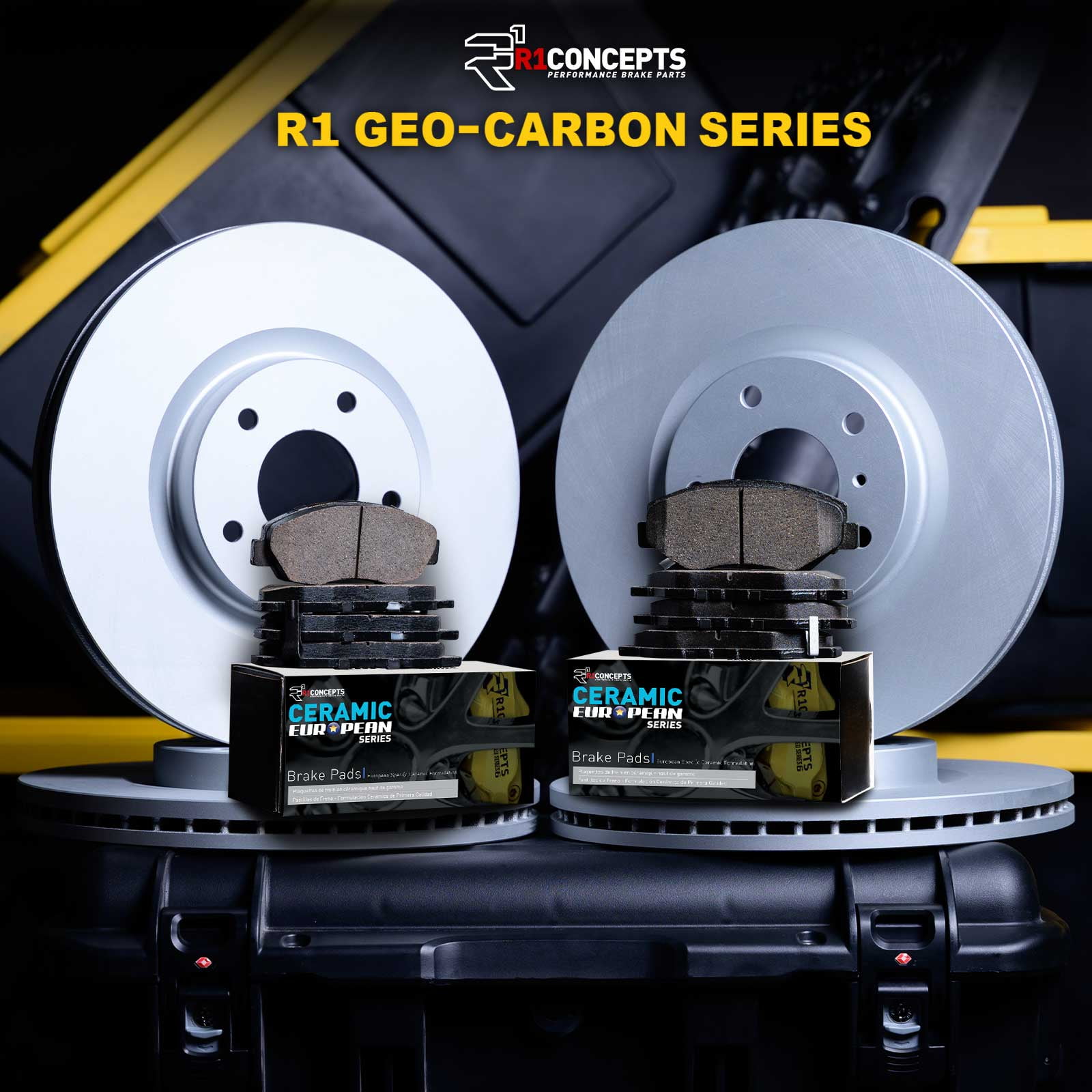 R1 Concepts Front Brakes and Rotors Kit |Front Brake Pads| Brake Rotors and Pads| Euro Ceramic Brake Pads and Rotors WJTN1-32014