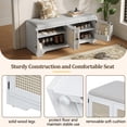 thumbnail image 5 of 47.4" Storage Bench with Build-in Storage Compartment Rattan Doors,  Wood Entryway Shoe Bench with Removable Cushion and Adjustable Shelves for Hallway, Living Room, White, 5 of 9