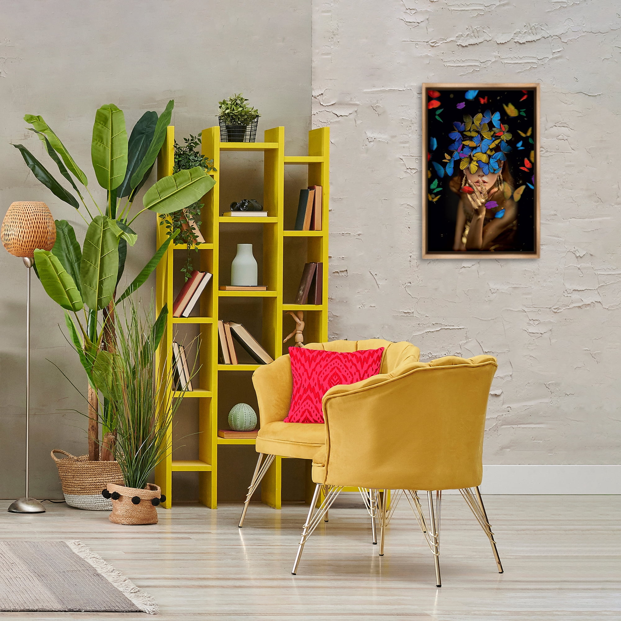 Stupell Industries Butterfly Swathed Woman Animals Painting Brown Floater Framed Canvas Art Print Wall Art, 17 x 25