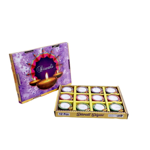 AVADOR® Pâte à Modeler Artisanale Diya pour Diwali et Dussehra Pooja (Diya de Couleur avec Cire D40, 12)