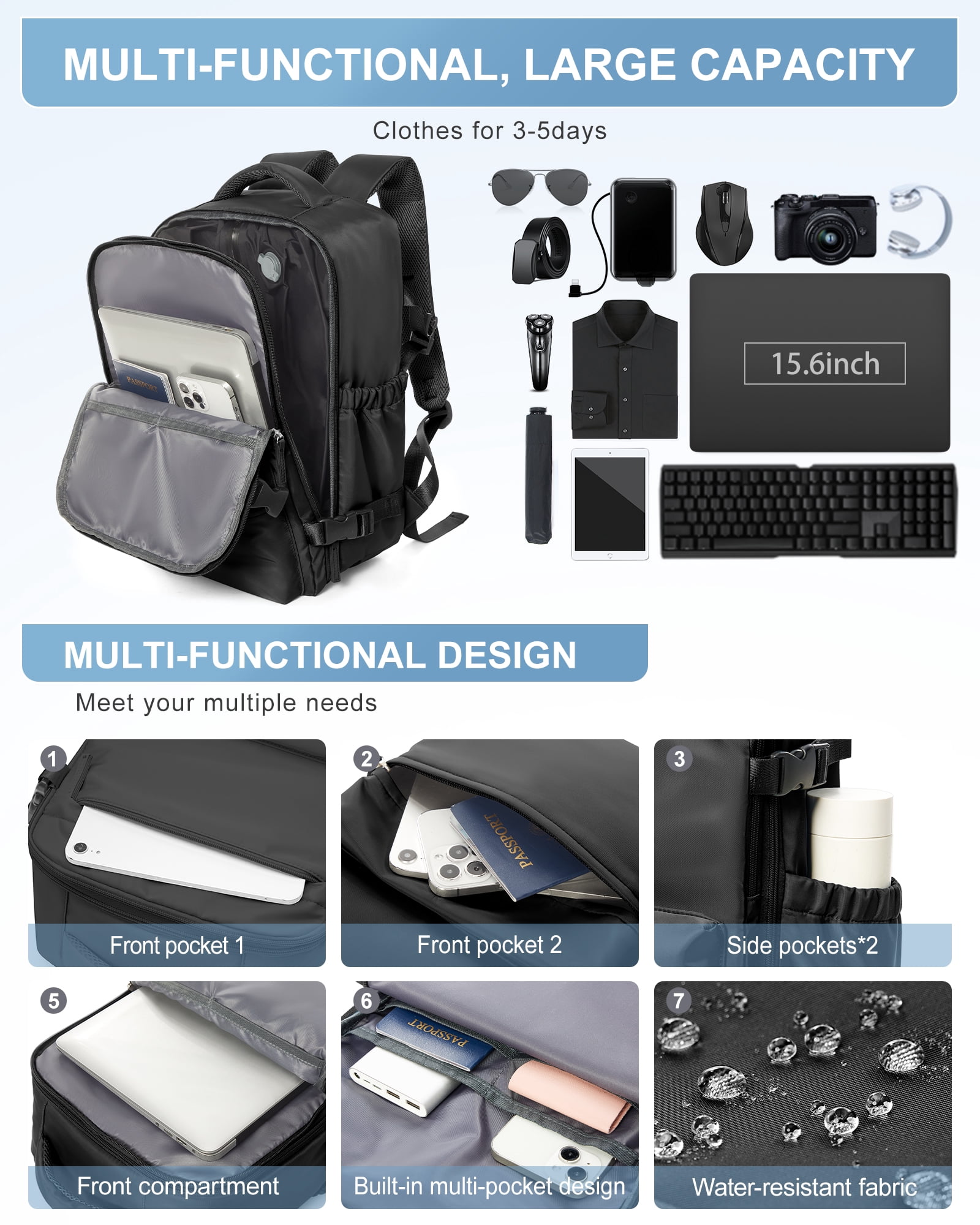Travel Vacuum Backpack with Air Pump, Vacuum Seal Carry on Backpack for Airplanes for Women and Men, Black , 11.42 in. x 5.90 in. 16.54 in