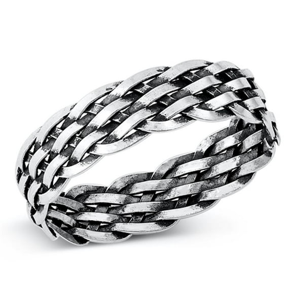 Sterling Silver Braided Weave Ring 925 Oxidized Wedding Band Jewelry Female Male Unisex Size 5