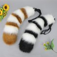 thumbnail image 5 of Recién llegado, diadema con orejas de piel sintética, orejas de mapache y zorro, conjunto de cola de animal, accesorios para disfraces de Halloween, diadema de anime, accesorios para cosplay, 5 of 5