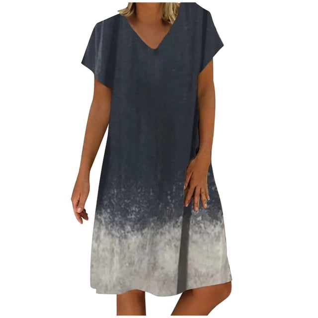 WTXUE Robe Grande Taille, Robe Décontractée pour Femme à Manches Courtes Imprimée Printemps/été, Robes Fluides pour Femmes, 5TG