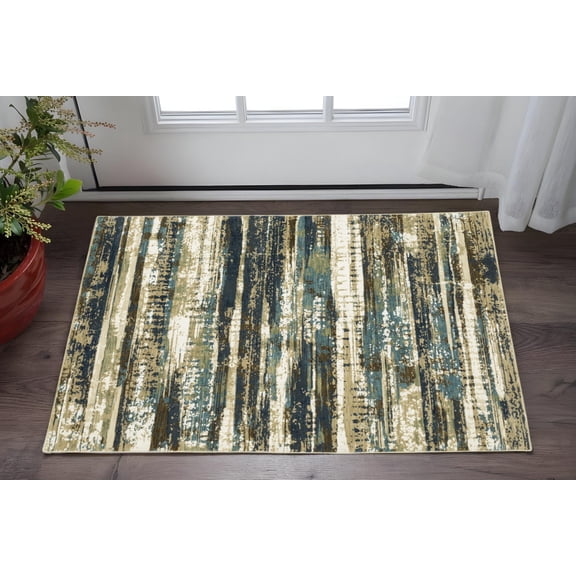 3' X 5' Beige And Blue Abstract Area Rug