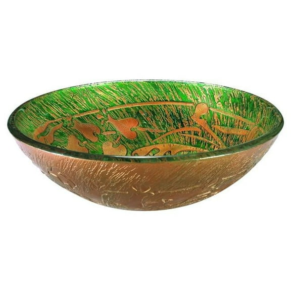 Round Tempered Glass Sink Bowl - Green & Gold