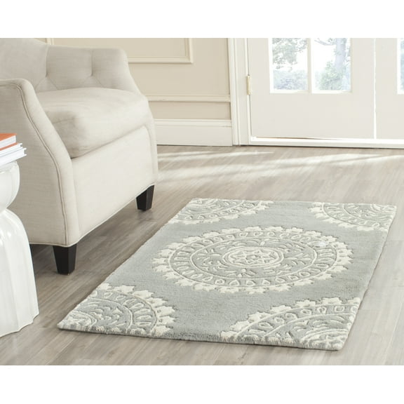 SAFAVIEH Bella Parker Geometric Wool Area Rug, Grey/Ivory, 2'6" x 4'