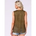 thumbnail image 4 of DARING DIVA Women's Fringe Vest Outfits Faux Suede Tassel Cardigan L Brown, 4 of 6