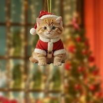 CoreLiving - Orange Cat Ornament, Cat Christmas Ornaments, 2D Acrylic Fat Orange Cat Gift for Cat Lovers, Christmas Tree Decor, Home Party Decoration