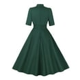 thumbnail image 4 of IROINNID Reduced Wedding Guest Dresses for Women Formal Evening Night Dress Retro V-neck Short Sleeved Button Waistband Large Trendy A-Line Dress,Green, 4 of 9