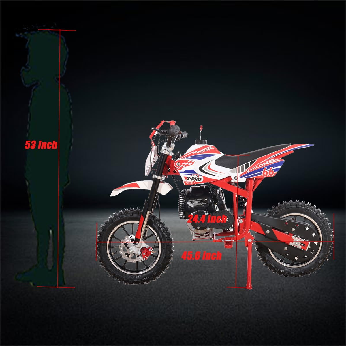 X-Pro Brand New Cyclone 40cc Gas Pit Dirt Bike, 4 Stroke Mini Bicycle for Kids with Pull Start