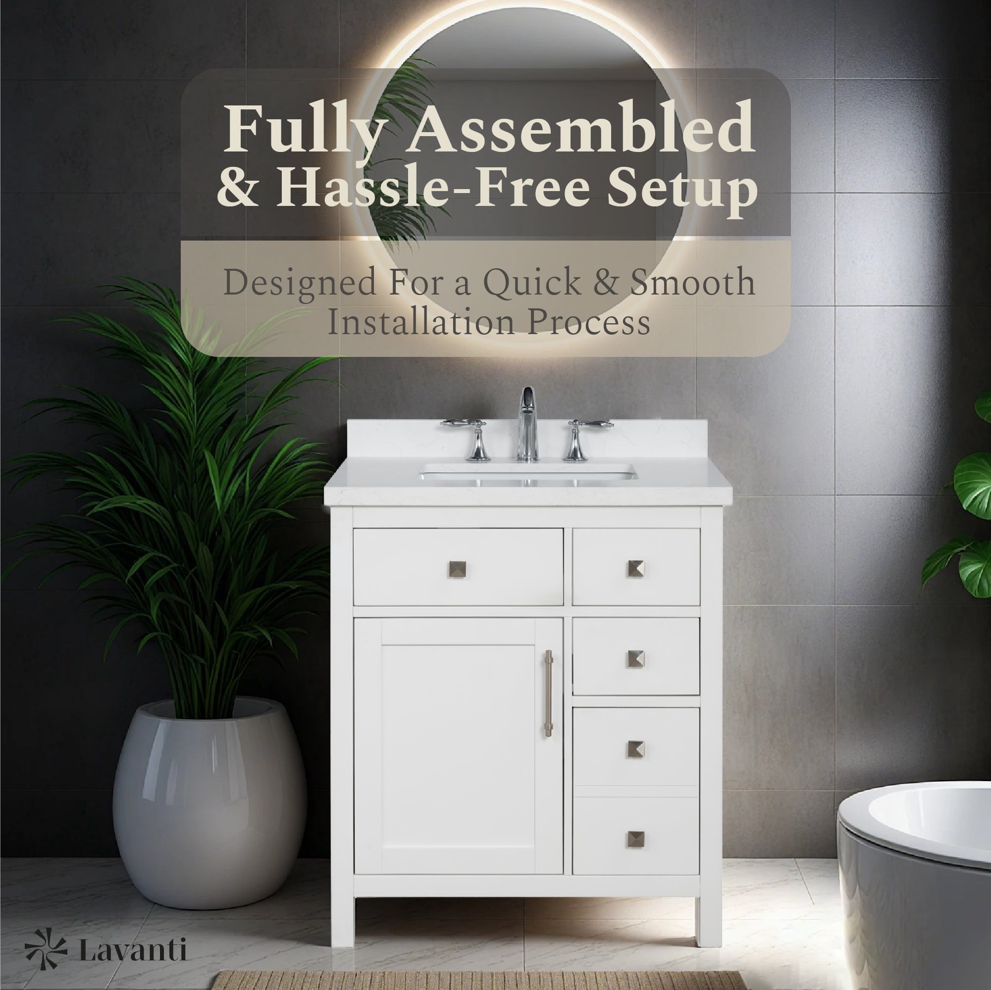 Lavanti Oakford Solidwood 30-inch Bathroom Vanity with Sink - Stylish White