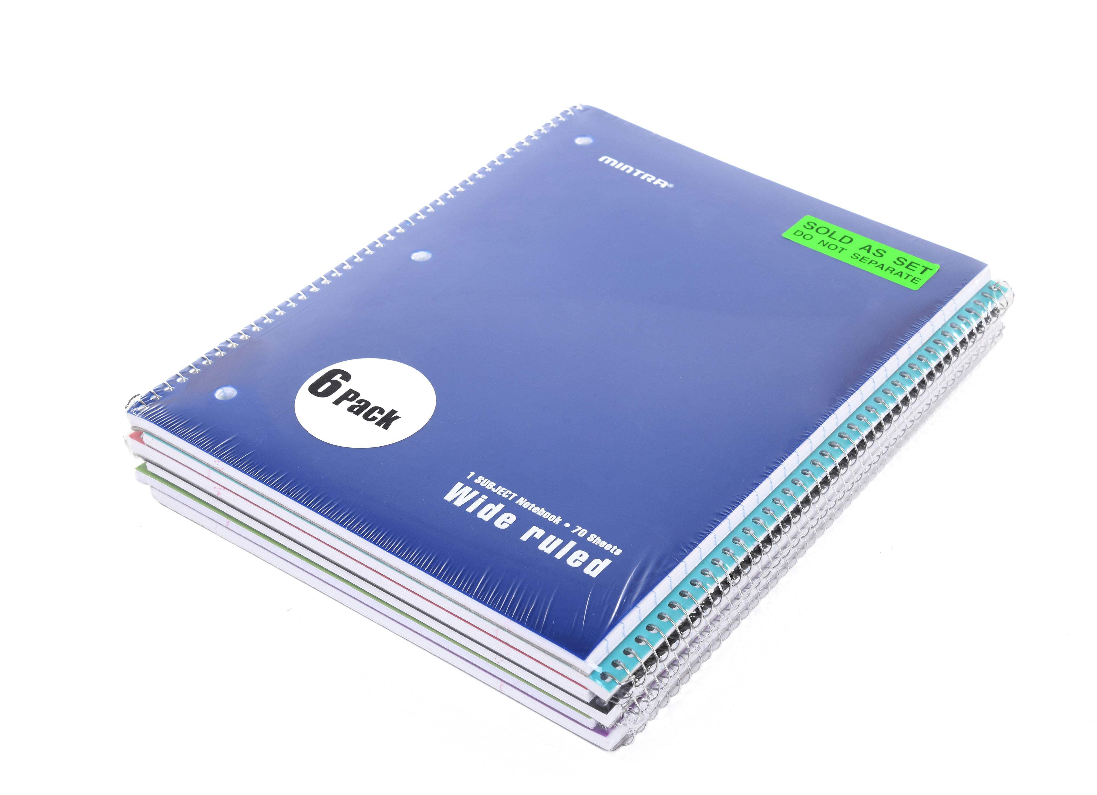 Mintra Office - Spiral Notebooks 70 Count (Poly Cover - Wide Ruled) 24 Pack