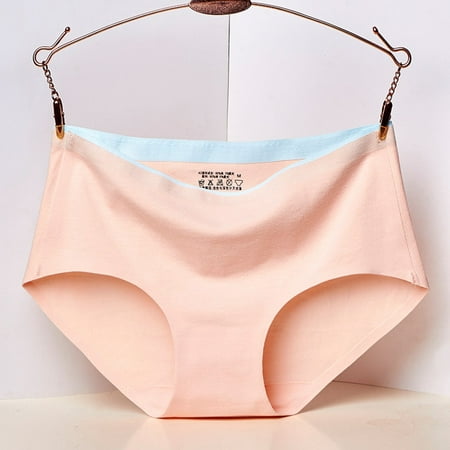BUYISI Women Ladies Brief Panty Cotton Seamless Color Matching Middle Rise Sexy Breathable Solid Color Comfortable Orange L