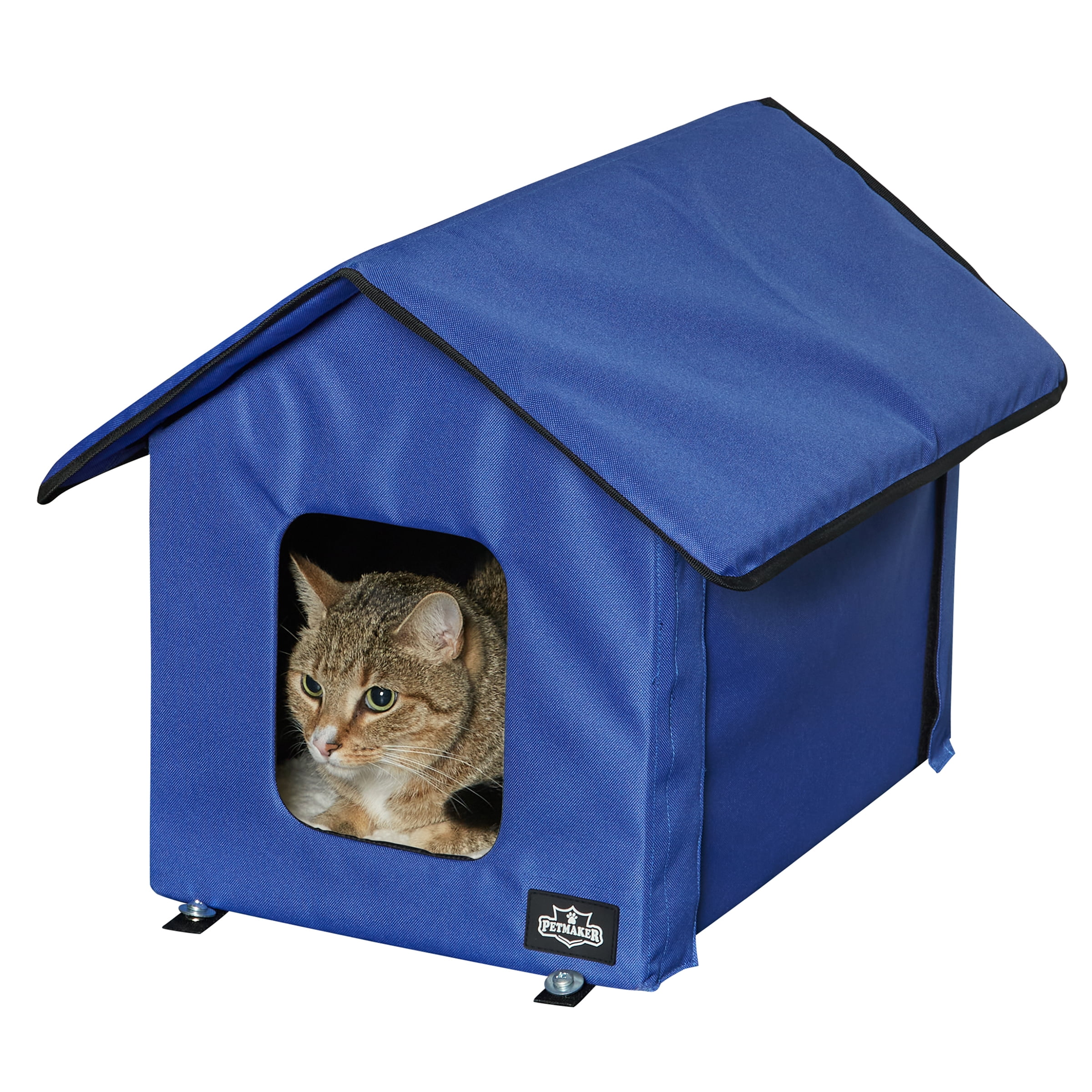PETMAKER Heated Cat House with Heating Pad and Sherpa Cover (Blue)