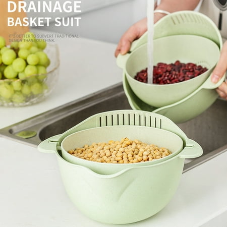 

GIFZES Kitchen Fruit Vegetable Washing Draining Basket Rotating Double Layer Strainer