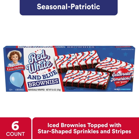 Little Debbie Red, White & Blue Iced Brownies, 6 ct, 13.10 oz