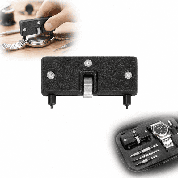 Adjustable Watch Case Back Opener Tool, 2-Pin Watch Repair Wrench for Screw Back Watch Cases, Metal Case Opening Tool, Black