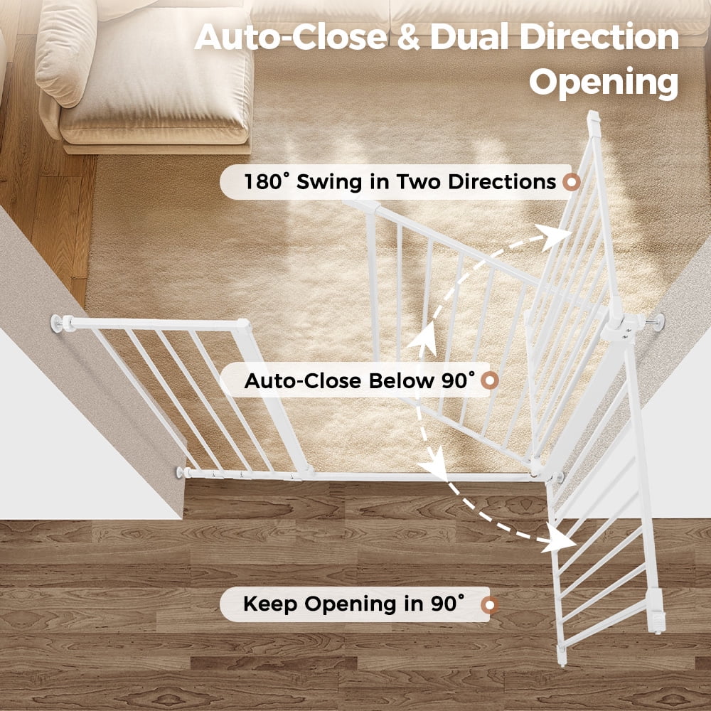 Pet Gate, Domipet 29.5"-43.3" Extra Wide Safety Pet Gate for Stairs Doorways, Top of Stairs, White