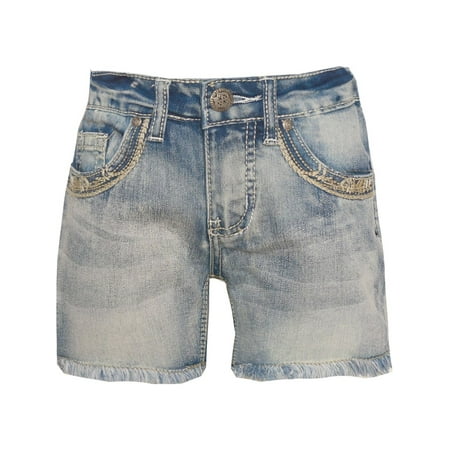 Silver - Girls Washed Blue 5 Pocket Rivet Stitch Detailing Denim Shorts ...