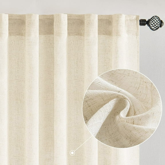 Linen Curtains 95 Inches Long 52" Wide for Bedroom Semi Sheer Natural Linen Window Drapes Ensure privacy Farmhouse Curtains Extra Wide Curtain Panels(2 Panels)
