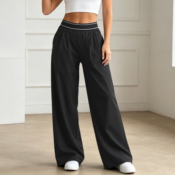 Wide Leg Pants for Women Solid Athletic Trousers Draped Straight Slim Yoga Casual Long Womens Pants Black L