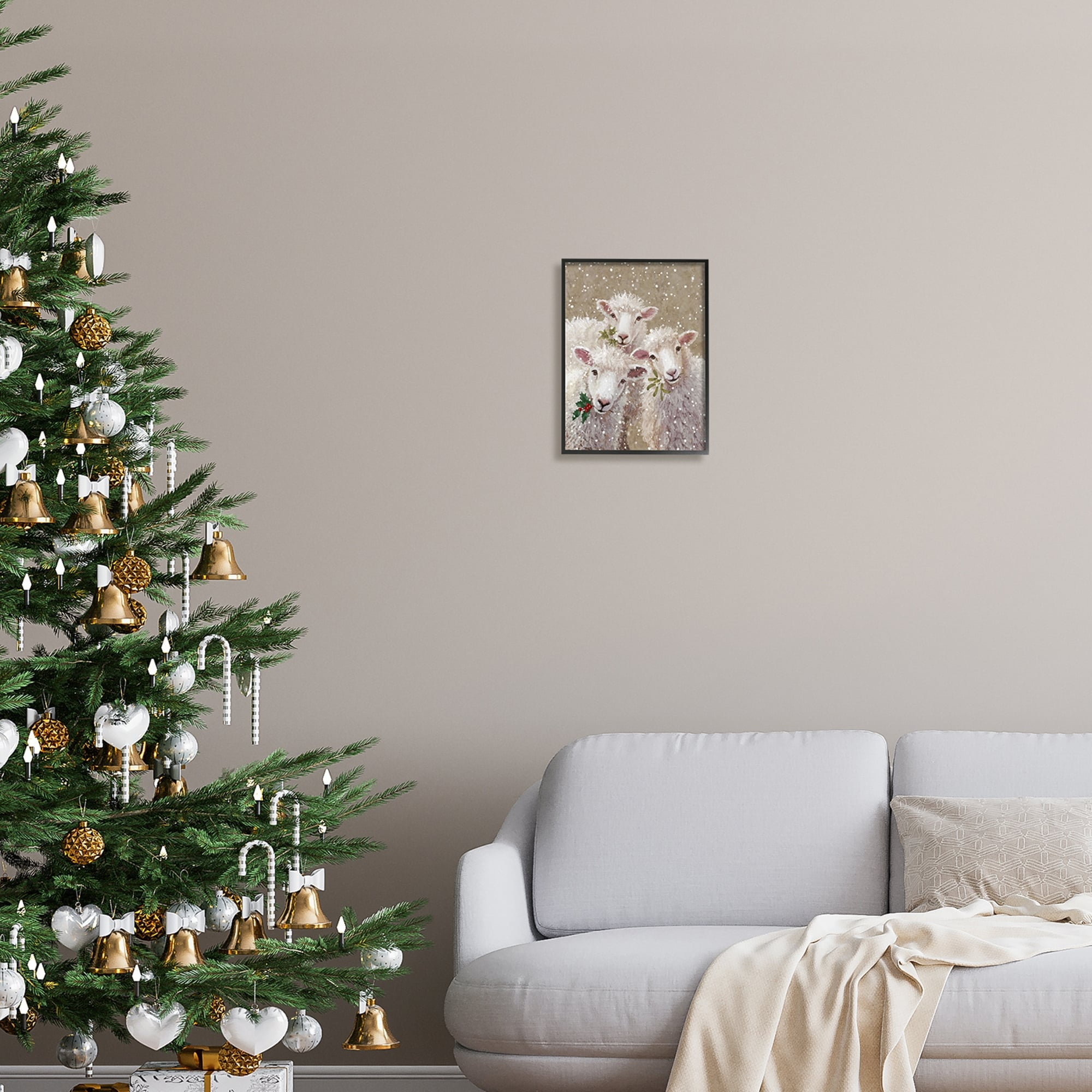 Stupell Industries Winter Sheep Trio Farm Animals Holiday Painting Black Framed Art Print Wall Art