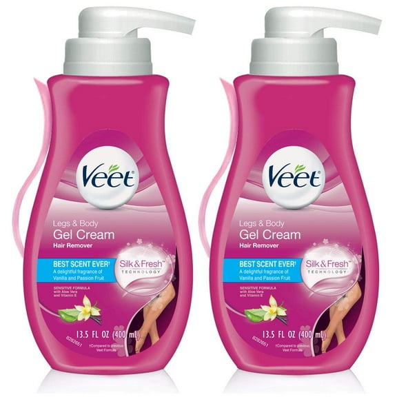 Hair Removal Cream Veet Silk And Fresh Technology Legs & Body Gel Cream Hair Remover, Sensitive Formula With Aloe Vera And Vitamin E, Pump Bottle, 13.5 Fl Oz (Pack Of 2)